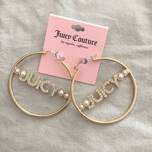 Gold tone  logo hoops crystals rhinestones pearls
